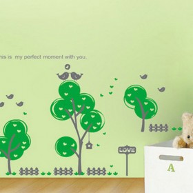 Cartoon Trees and Birds Wall Decal